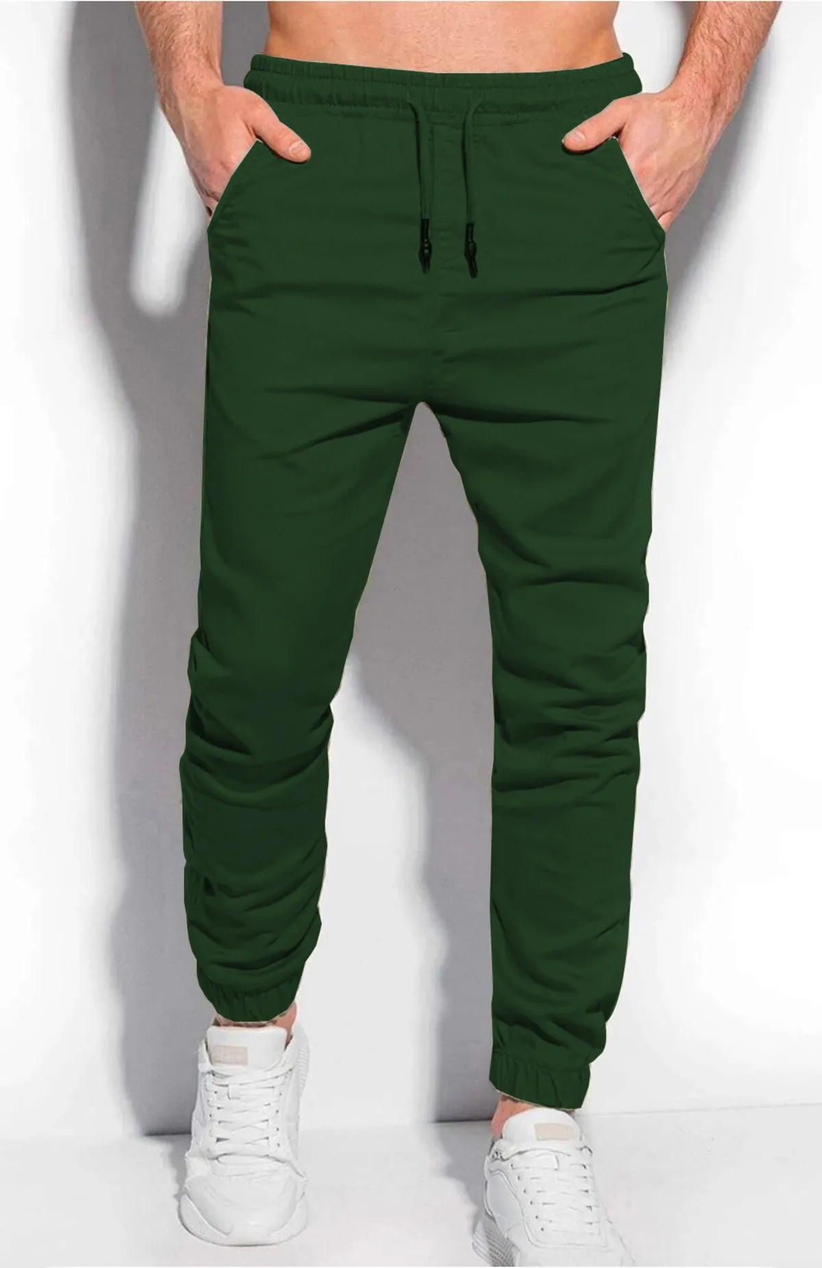Dark Green Cotton Blend Solid Mens Slim Fit Joggers