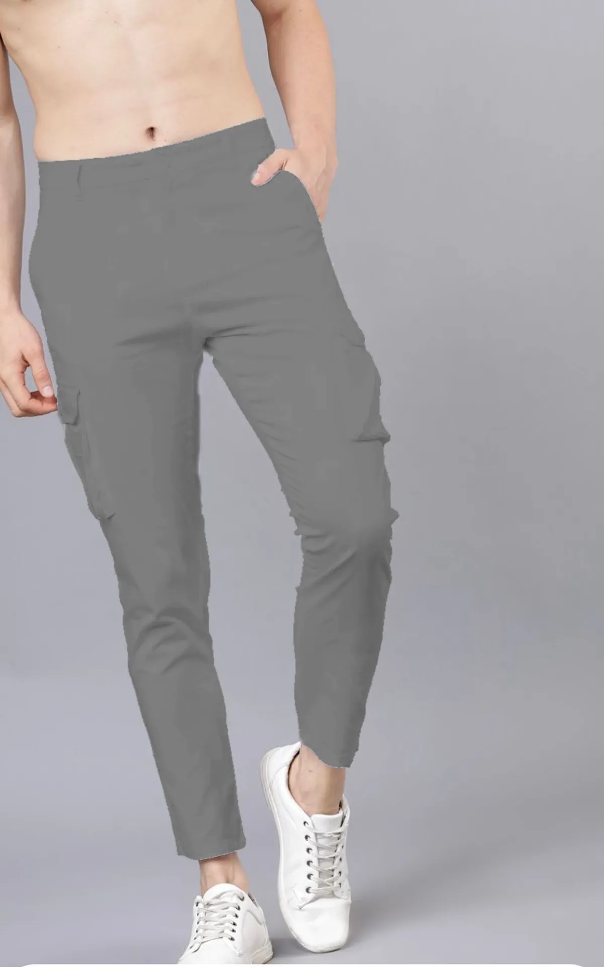 Dark Grey Cotton Blend Solid Mens Cargo