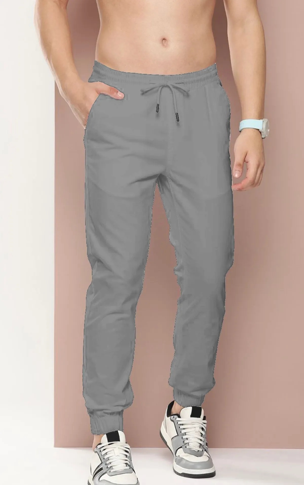 Dark Grey Cotton Blend Solid Men’s Slim Fit Joggers