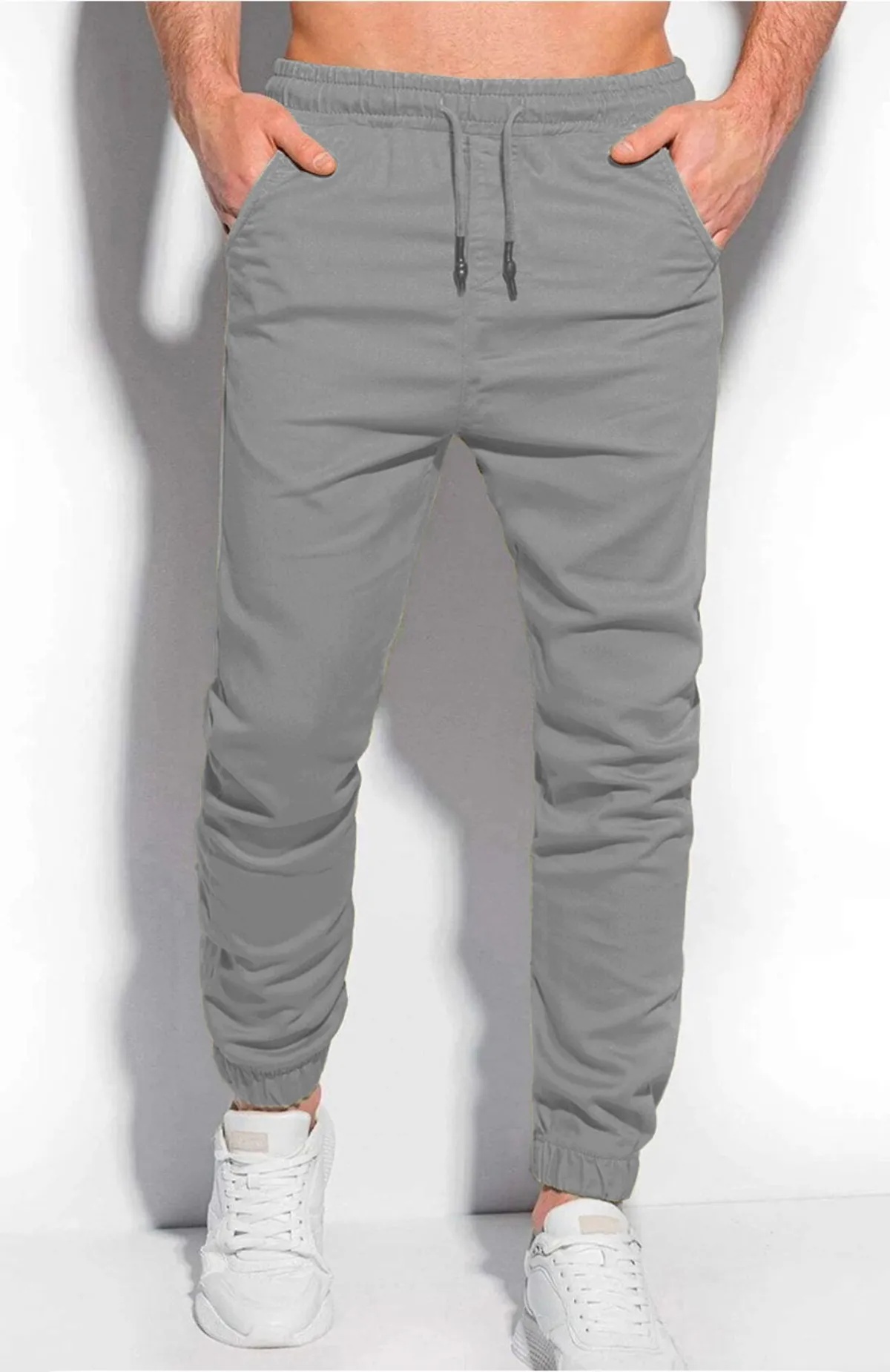 Dark Grey Cotton Blend Solid Mens Slim Fit Joggers