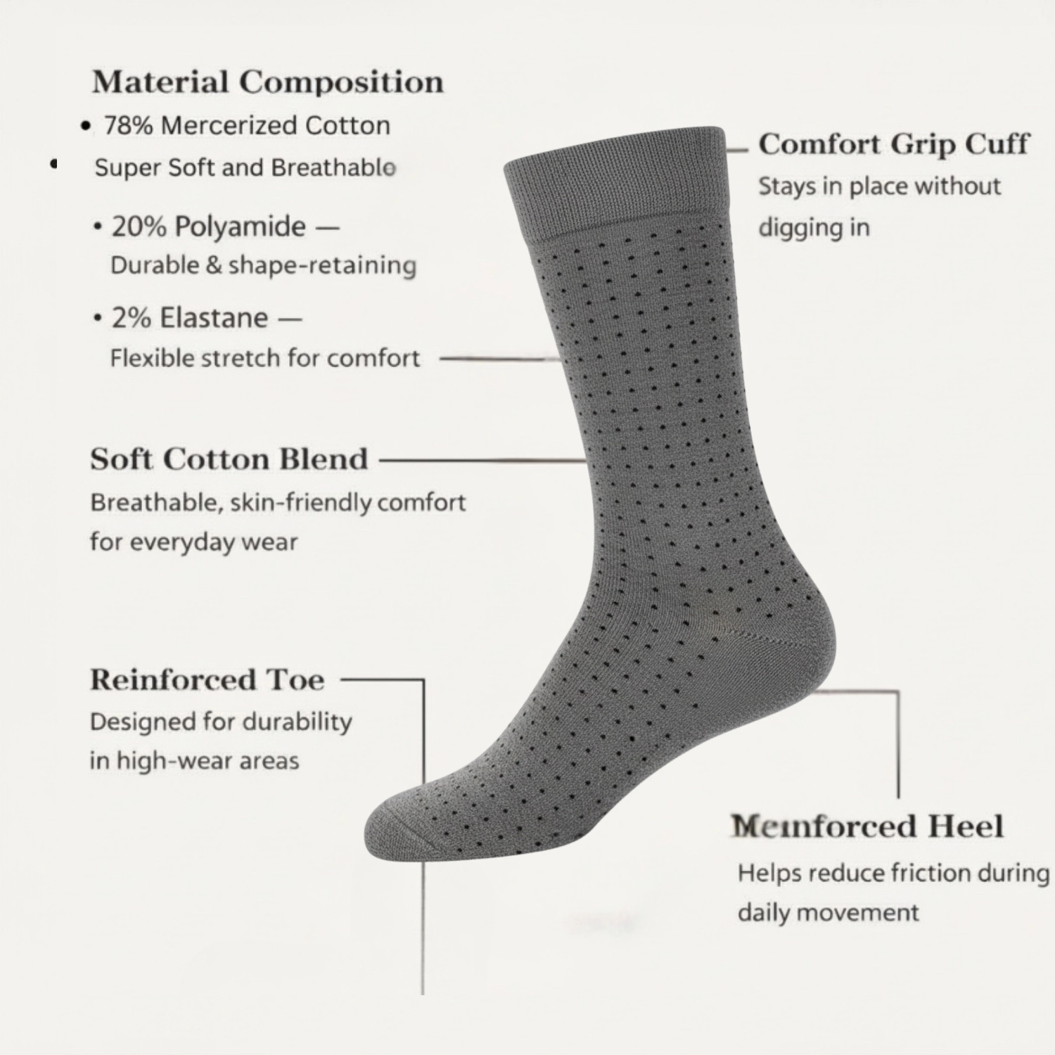 Lord Walker Fine-Knit Textured Polka Detail Men’s Textured Cotton Crew Socks(Code-17657)