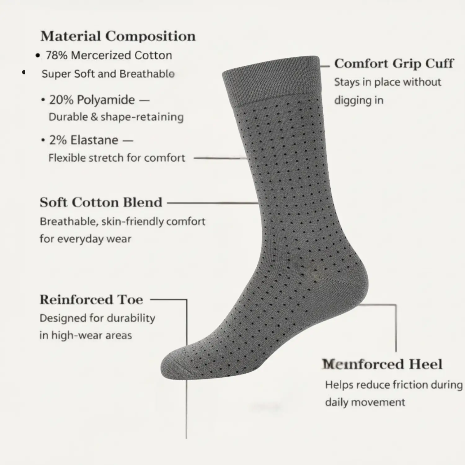 Lord Walker Fine-Knit Textured Polka Detail Men’s Textured Cotton Crew Socks(Code-17657)