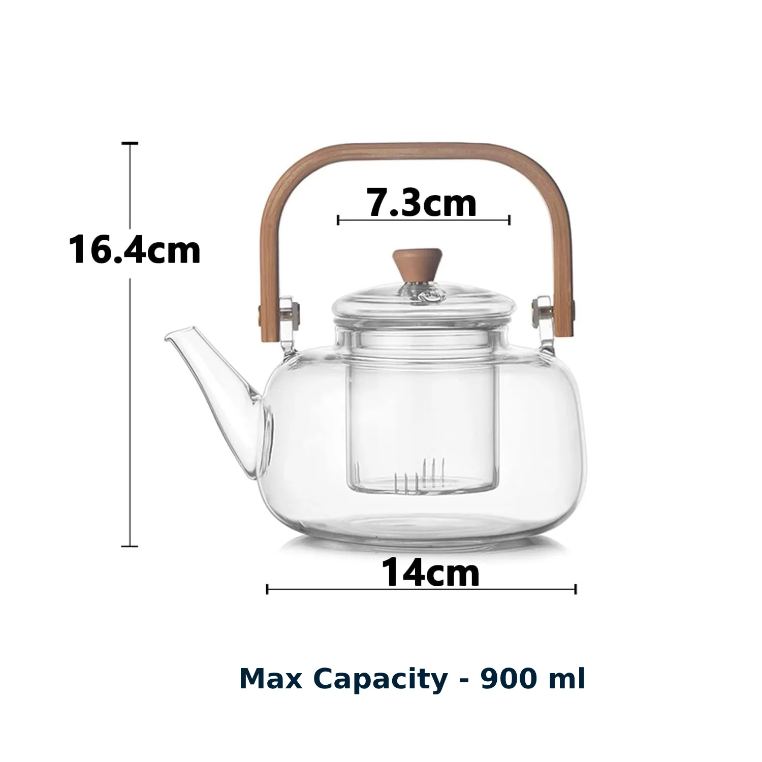 Premium Borosilicate Glass Teapot with Bamboo Handle, Lid & Infuser | Heat-Resistant Tea Kettle (800ml)