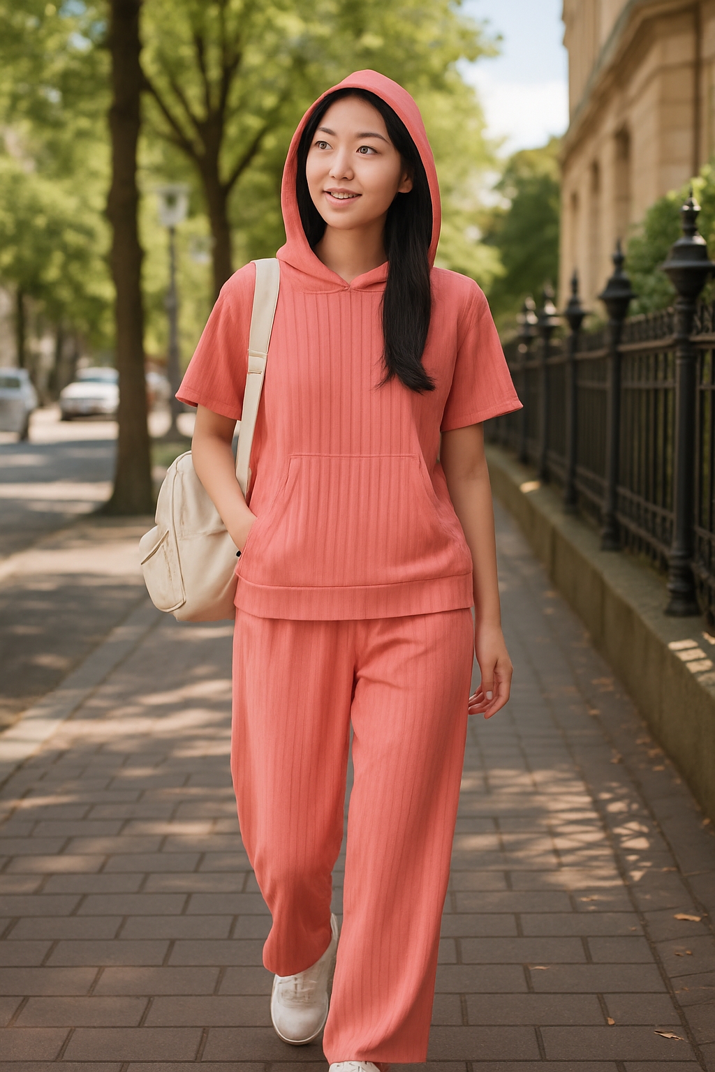Korean Style Hoodie Co-ord set Peach