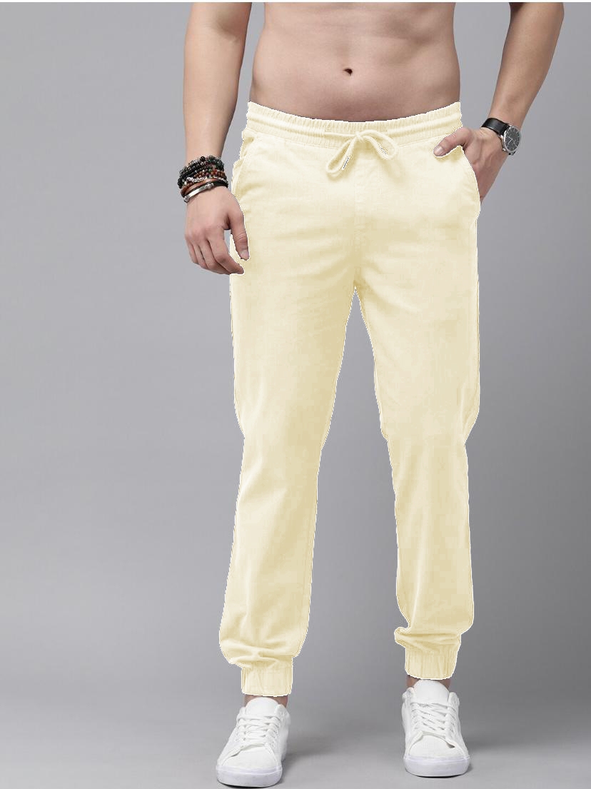 Off White Cotton Blend Solid Mens slim fit Joggers