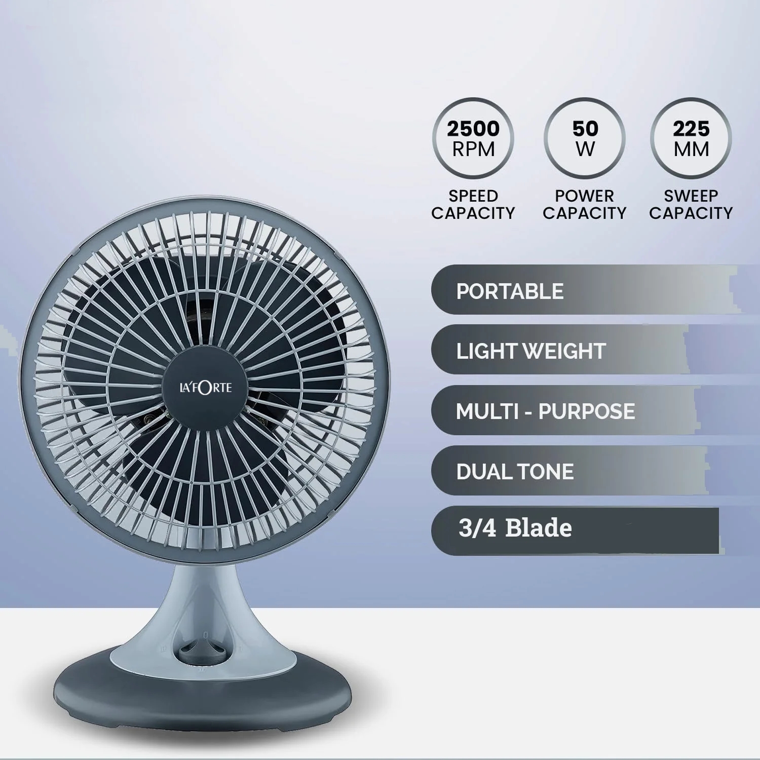 LA' FORTE High Speed Electric Table Fan - 225 mm/50 W