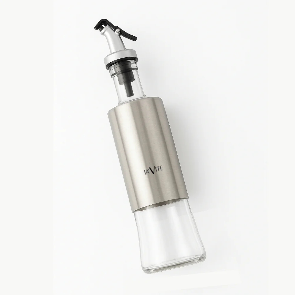 Premium 500ml Oil Dispenser Bottle – Stainless Steel & Food Grade Glass | Leakproof Spout | Modern Kitchen Accessory