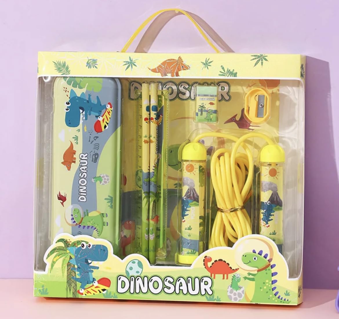 Kids Stationery Set Creative Stationery Children's Prize Student Stationery Set Gift Box Primary School Student Supplies Dino 7 Piece