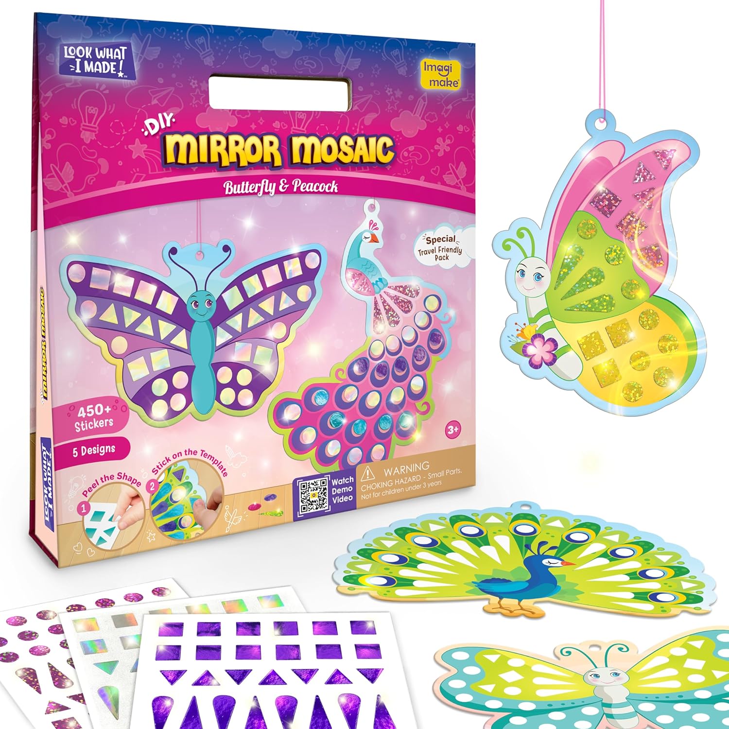 Mirror Mosaic : Butterfly & Peacock | Mess Free Diy Mosaic Craft Kit | 450+ Foil Sticker | Travel Toys For Girls