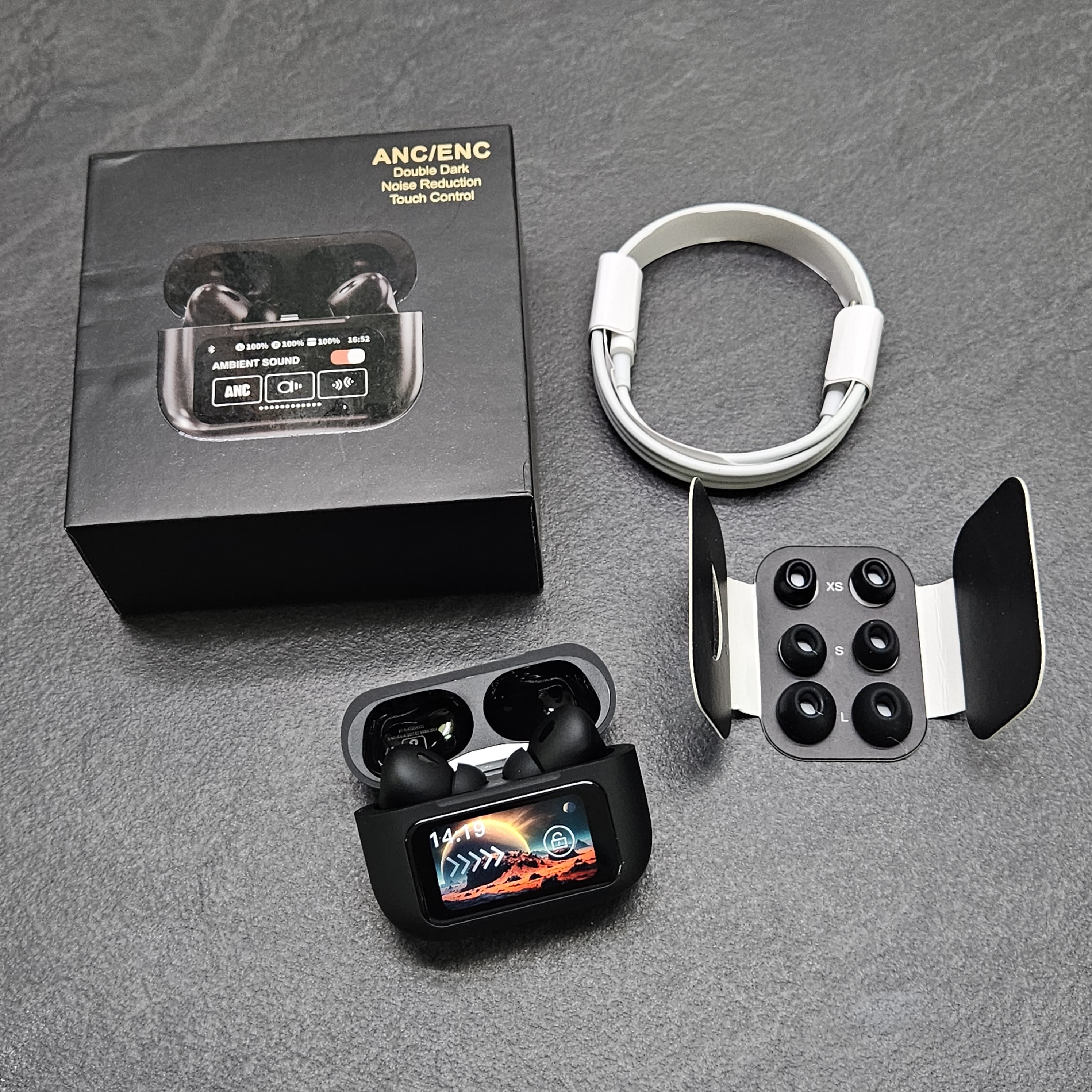 New 2024 Tws With Digital Touch Display + Quick Type C Charging + Noise Cancellation BLACK PRO 2
