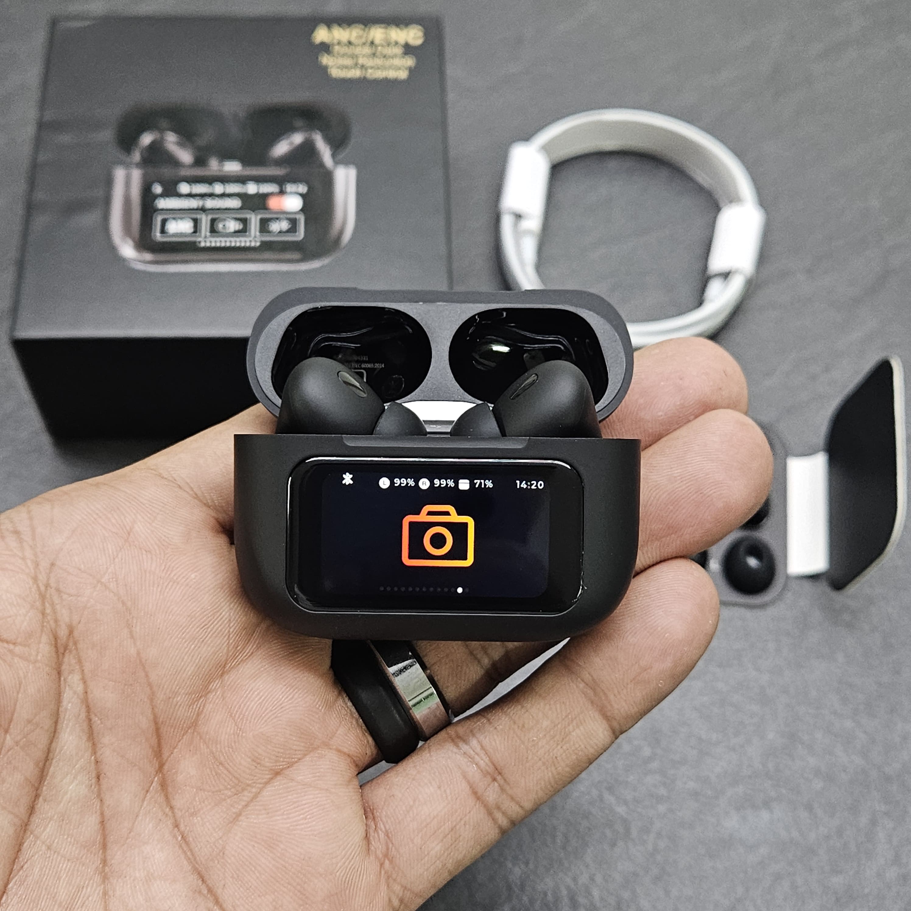New 2024 Tws With Digital Touch Display + Quick Type C Charging + Noise Cancellation BLACK PRO 2