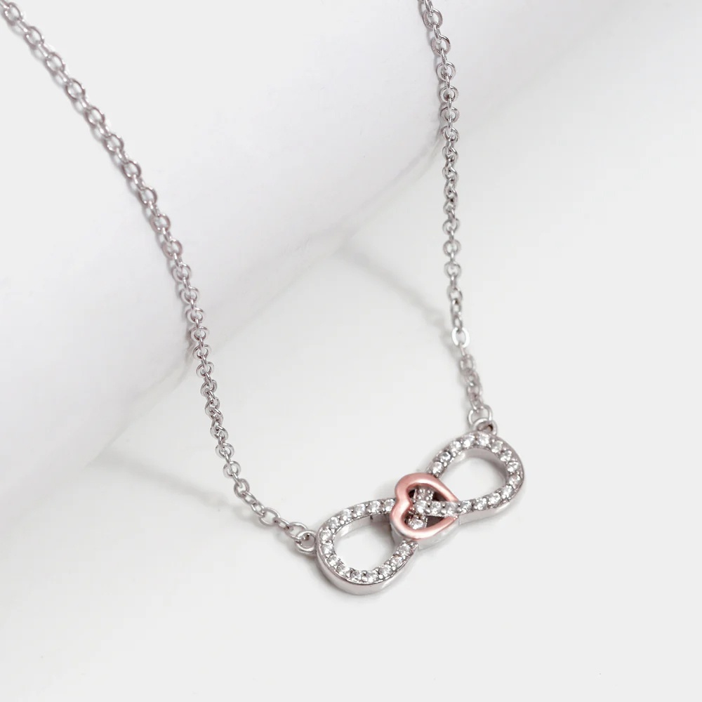 Rose Gold Studded Infinity Heart Pendant Made with 925 Silver