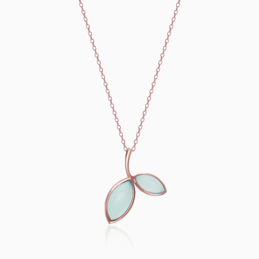 Rose Gold Aqua Dual Chalcedony Leaf Pendant Made with 925 Silver