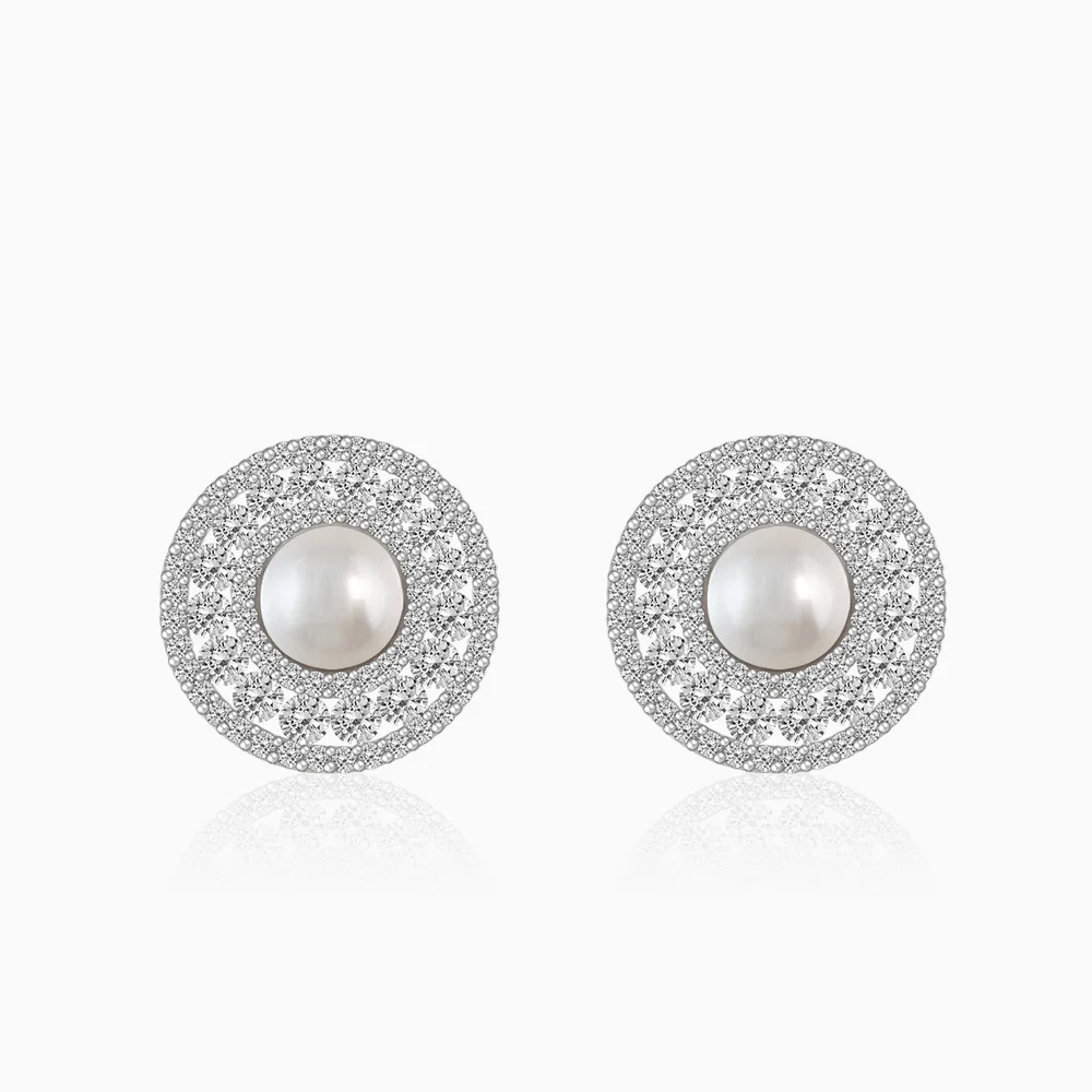 Silver Solitaire Pearl Studs Made with 925 Silver