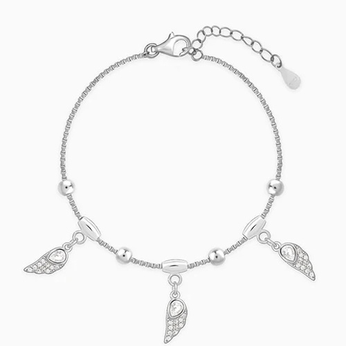 Silver Zircon Winged Charm Bracelet Made with 925 Silver