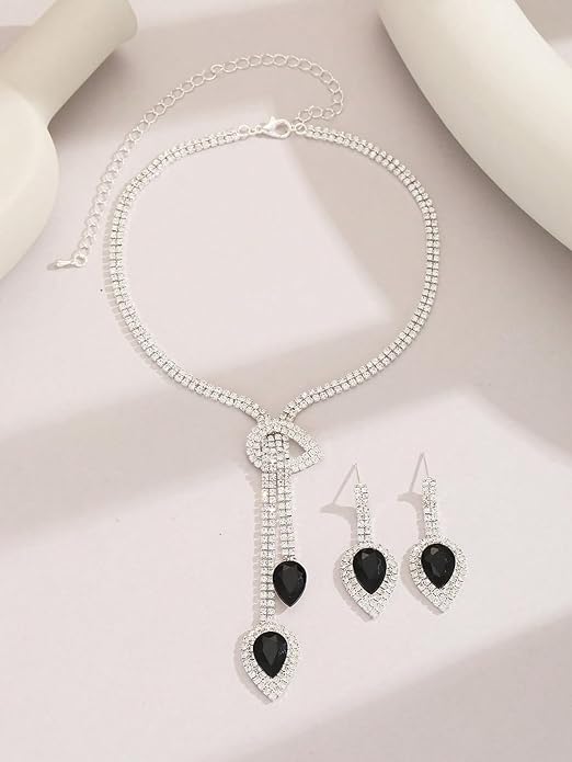 Stylish Fancy Sparkling Crystal Diamond Necklace Jewellery Set for Women