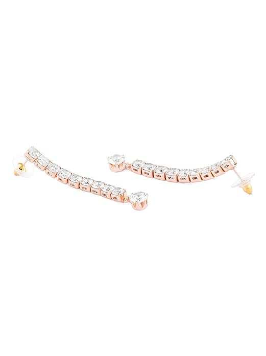 Rose Gold Dazzling Cubic Zirconia Contemporary Party Bling Lariat Necklace & Earring Set For Women