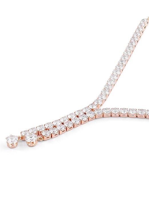 Rose Gold Dazzling Cubic Zirconia Contemporary Party Bling Lariat Necklace & Earring Set For Women