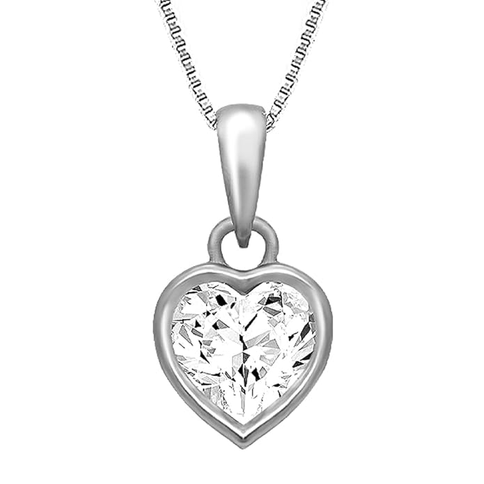 Silver Heart Shaped Zircon Coeur Pendant with Chain 