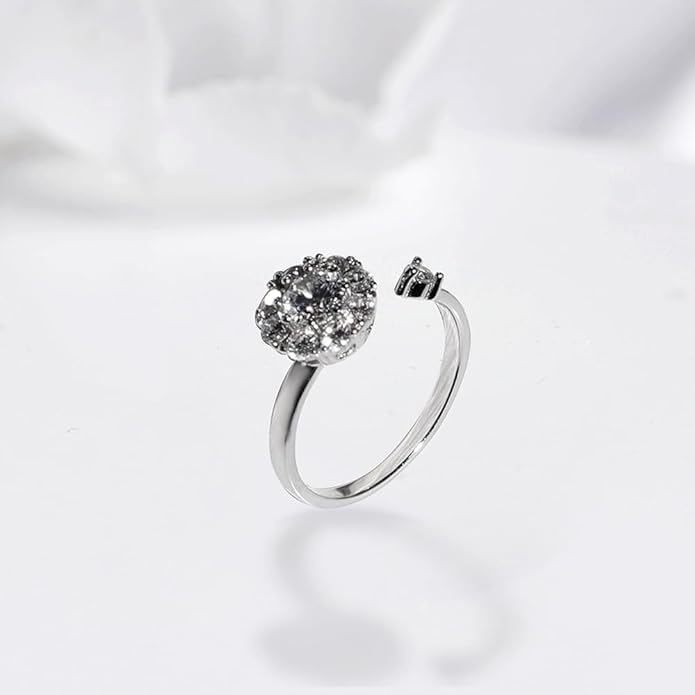 Silver Zircon Solitaire Spin Ring,Adjustable