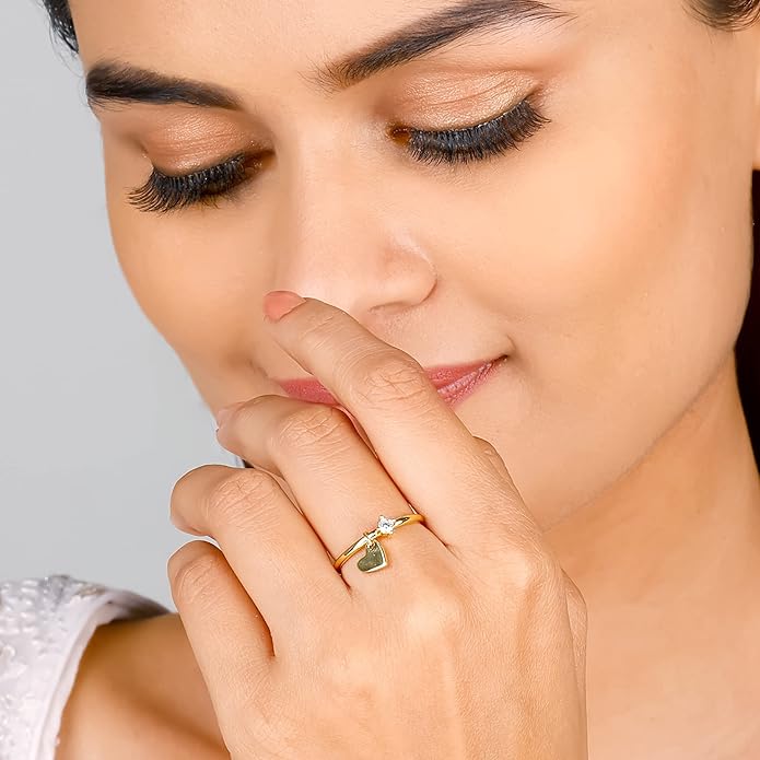 Silver Golden Dangling Heart Ring