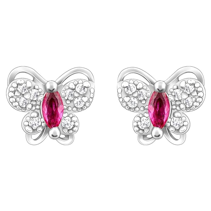 Silver Pop Pink Studded Butterfly Studs 