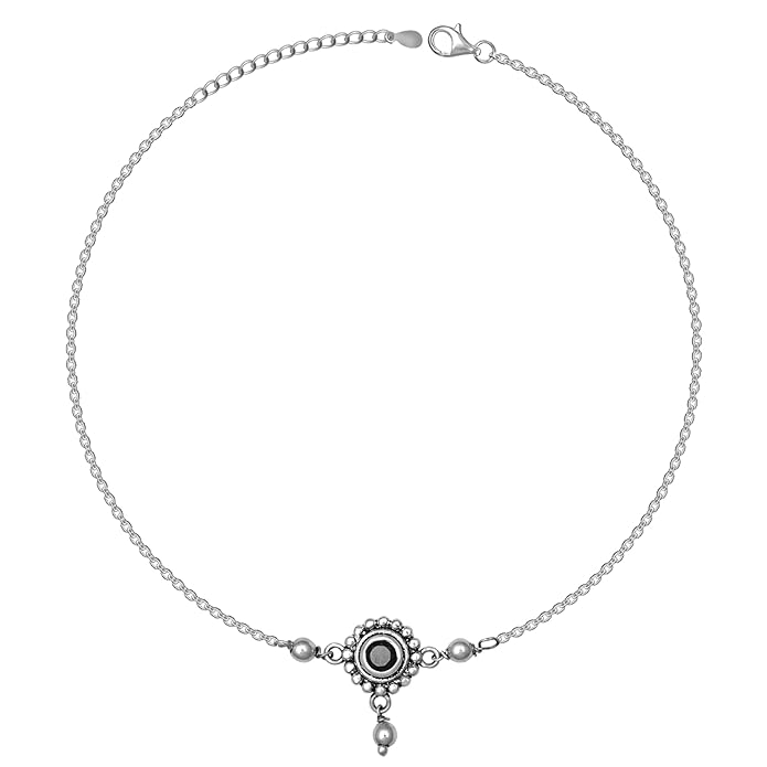 Silver Oxidised Silver Back To Black Anklet, (Single) Gifts for Girlfriend, Gifts for Women & Girls| With Certificate of Authenticity and 925 Stamp