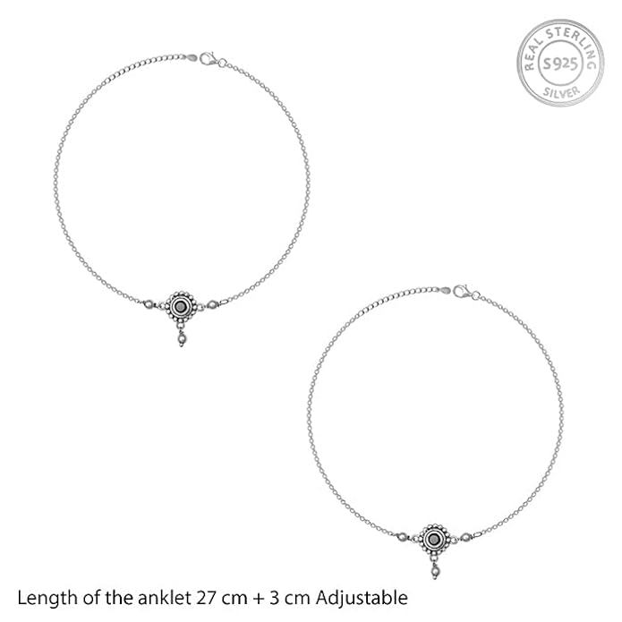 Silver Oxidised Silver Back To Black Anklet, (Single) Gifts for Girlfriend, Gifts for Women & Girls| With Certificate of Authenticity and 925 Stamp