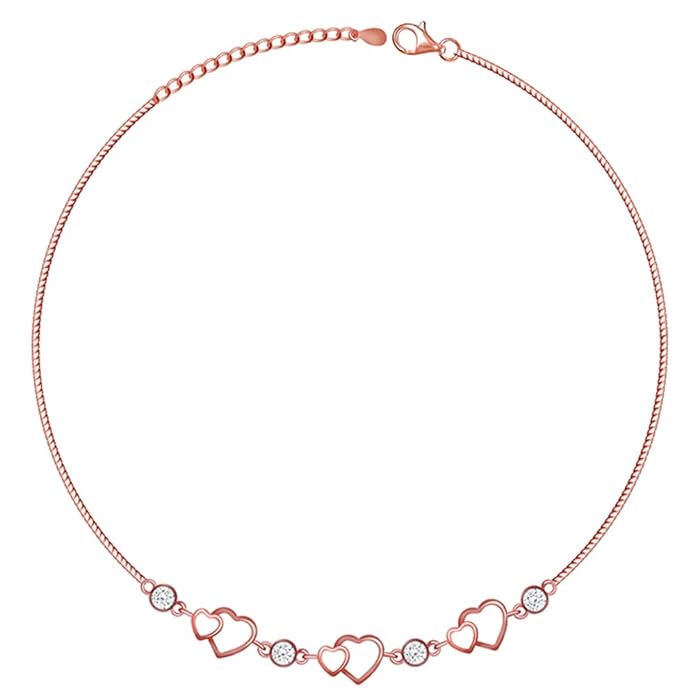 Silver Rose Gold Heart Anklet, (Single) Gifts for Girlfriend, Gifts for Women & Girls| With Certificate of Authenticity and 925 Stamp | 6 Month Warranty*