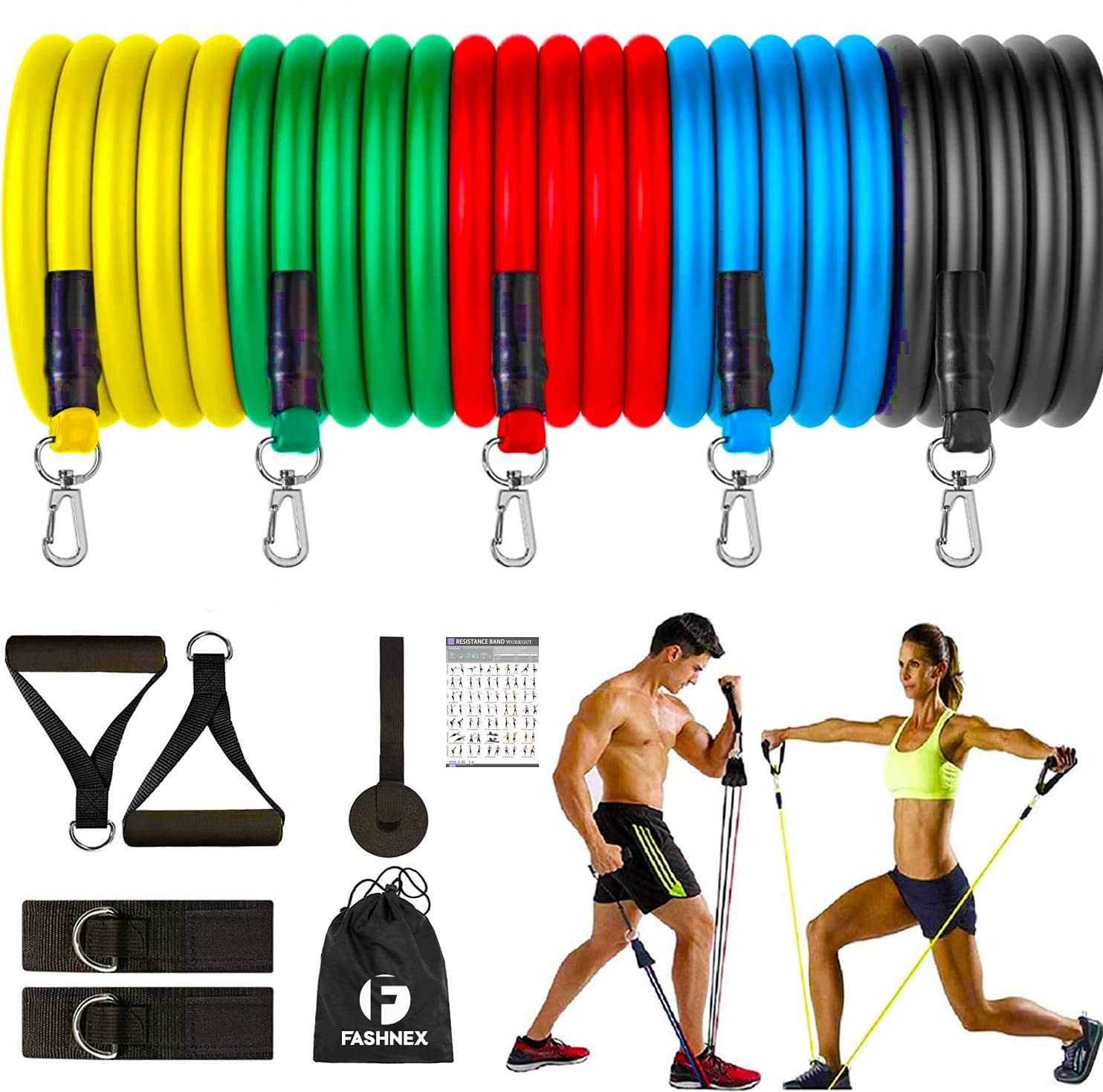 Resistance Bands Set for Exercise, Stretching and Workout Toning Tube Kit with Foam Handles