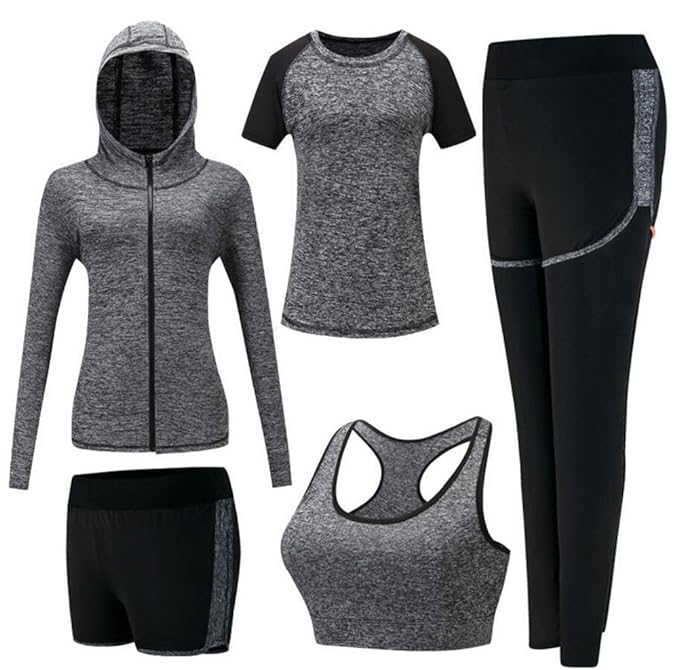 Women's 5pcs Yoga Suit Sweatsuit Women's Activewear Sets Sport Yoga Fitness Clothing Ladies Workout Outfit Sportsuits for Running Jogging Gym