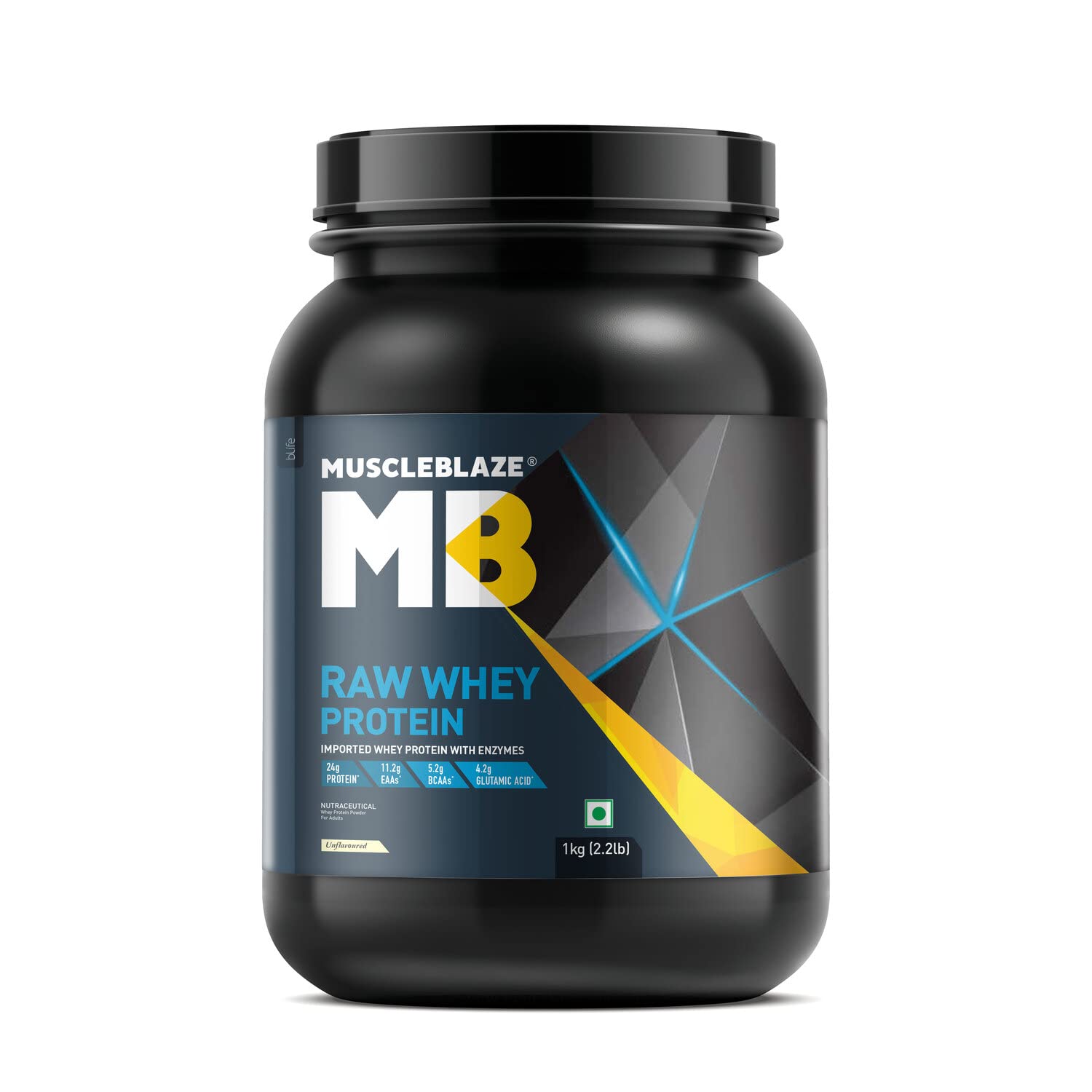 MuscleBlaze Raw Whey Protein Concentrate (Unflavoured, 1 kg / 2.2 lb) with Added Digestive Enzymes