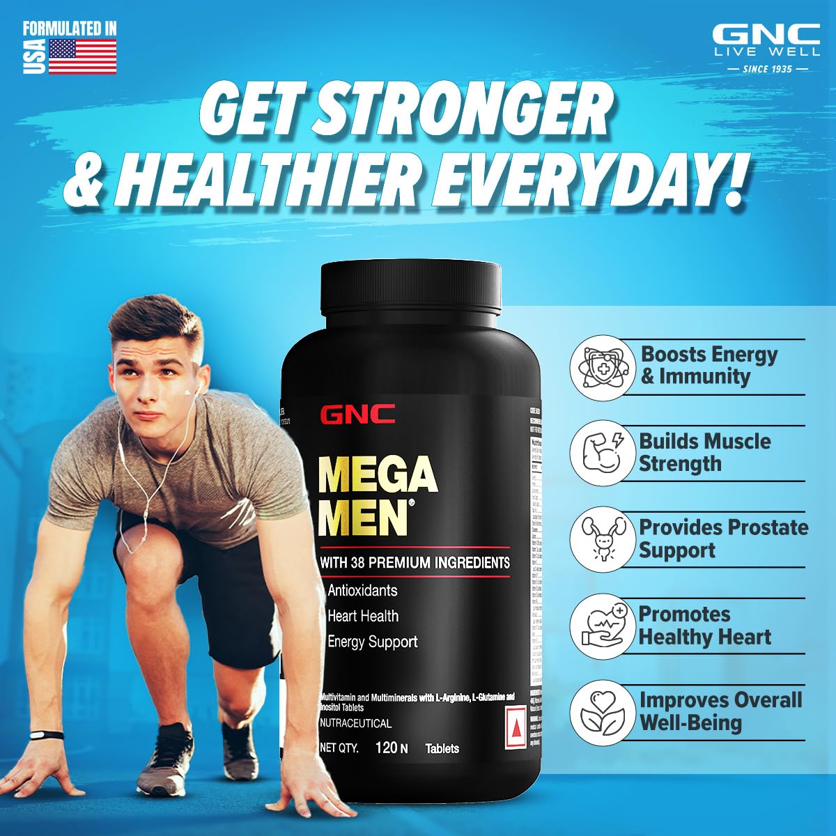  GNC Mega Men Multivitamin for Men | 120 Tablets | 38 Premium Ingredients | Strengthens Immune System | Promotes Prostate & Eye Care | Boosts Focus