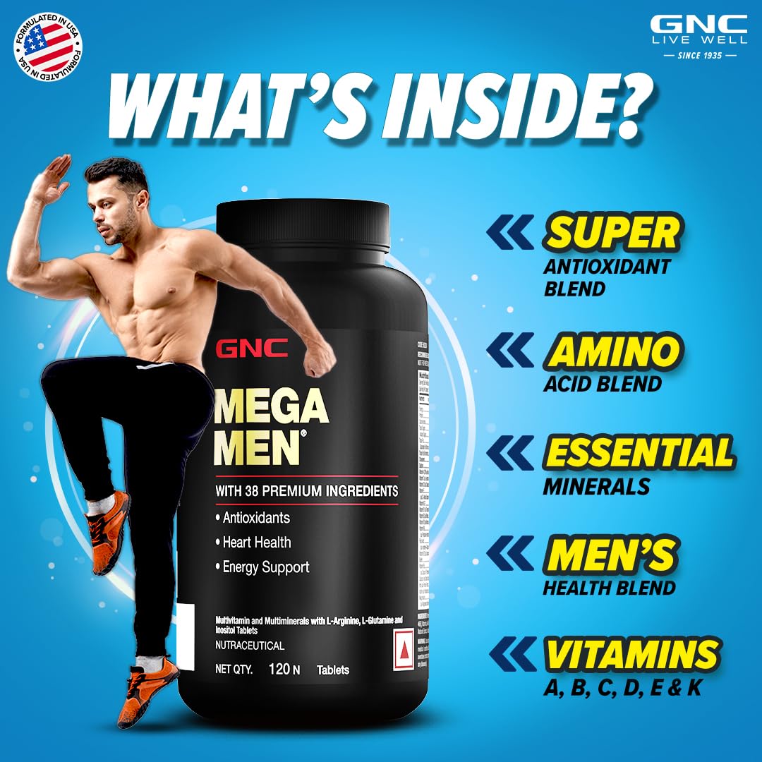  GNC Mega Men Multivitamin for Men | 120 Tablets | 38 Premium Ingredients | Strengthens Immune System | Promotes Prostate & Eye Care | Boosts Focus