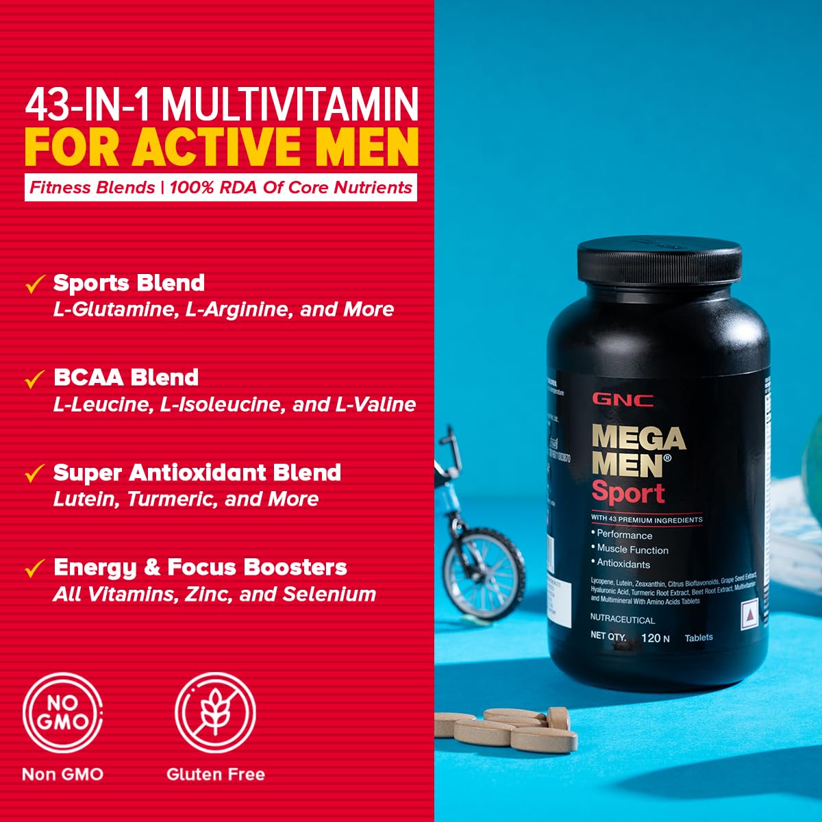 GNC Mega Men Sport Multivitamin for Men | 120 Tablets | 43 Premium Ingredients | Boosts Muscle Performance | Antioxidant Rich 