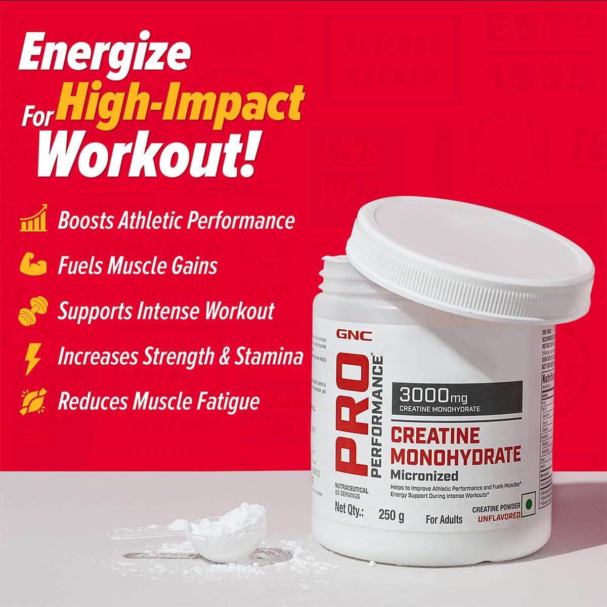  GNC Pro Performance Creatine Monohydrate | 250 gm | 83 Servings | Boosts Athletic Performance | Micronized & Instantized | Fuels Muscles 