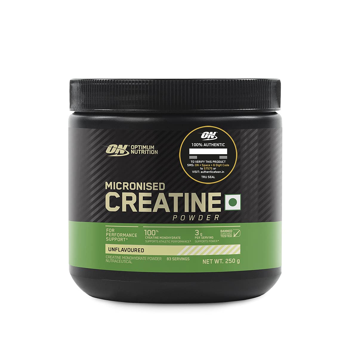 Optimum Nutrition (ON) Micronized Creatine Powder - 250 Gram, 83 Serves, Unflavored, 3g of 100% Creatine Monohydrate per serve, Supports Athletic Performance & Power