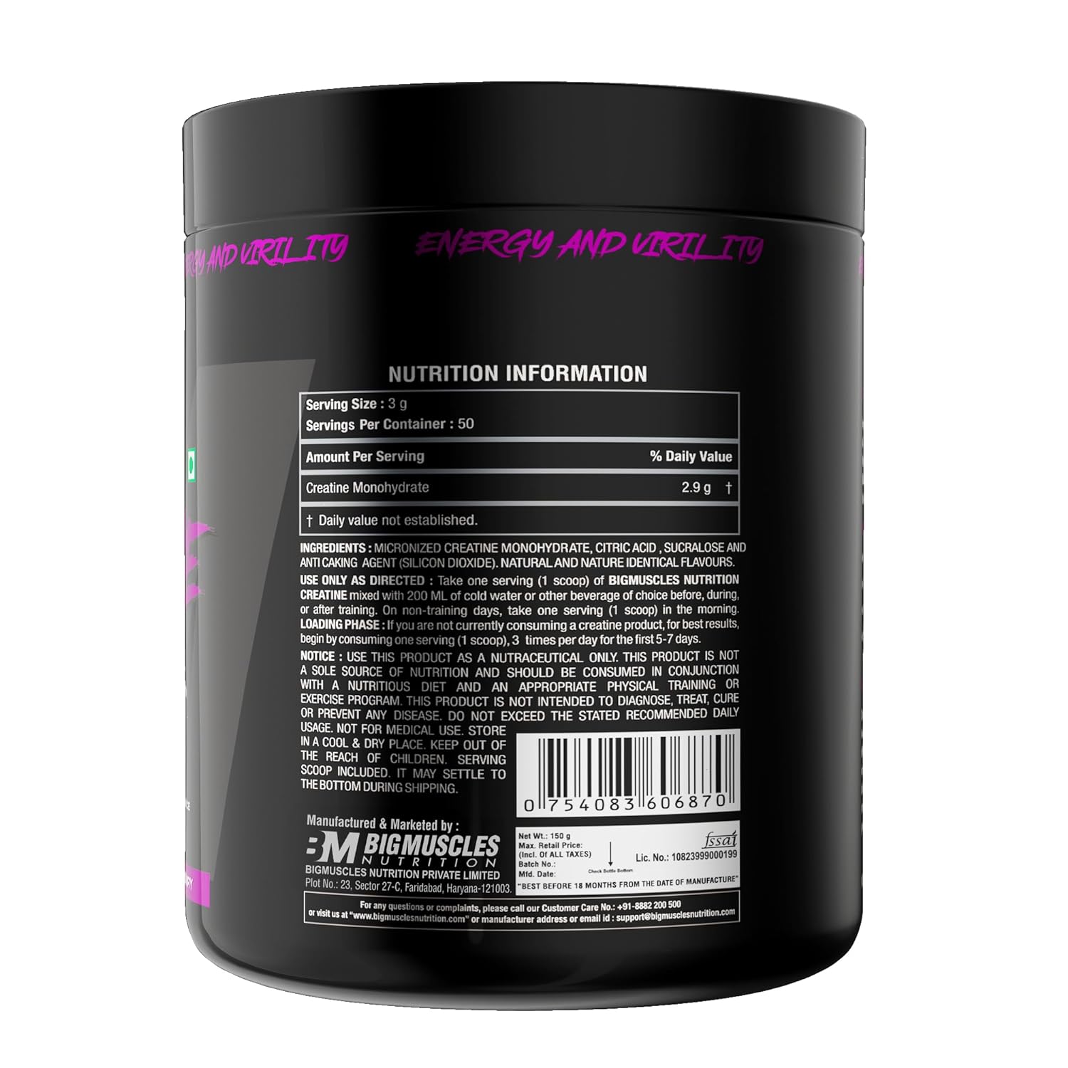 Bigmuscles Nutrition Creatine Powder [50 Servings, Blueberry] | Micronized Creatine Monohydrate to Support Lean Muscle Repair & Recovery | Increase Strength and Athletic Performance