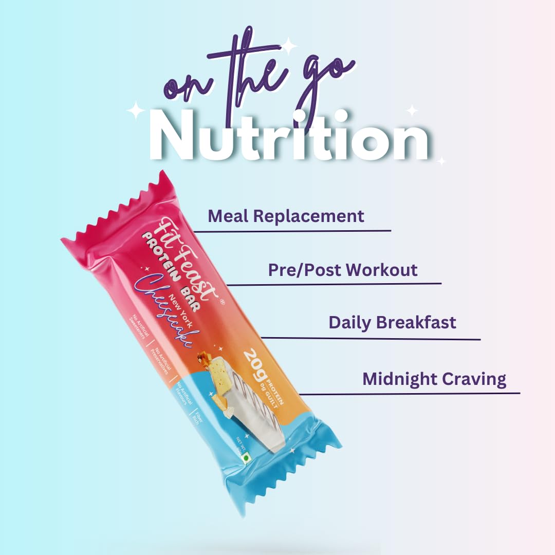  FitFeast New York Cheesecake Protein Bar | 20gm Protein | Boosts Energy | No Artificial Preservatives or Flavours | All Natural 