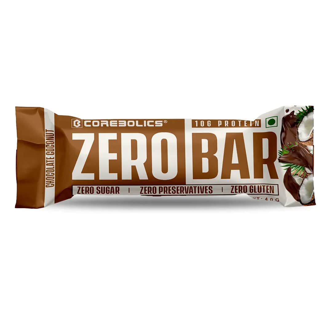 COREBOLICS ZERO BAR (10 GM) | Protein Bar |(Chocolate Coconut Flavour) | Zero Sugar | Zero Gluten | Zero Preservative