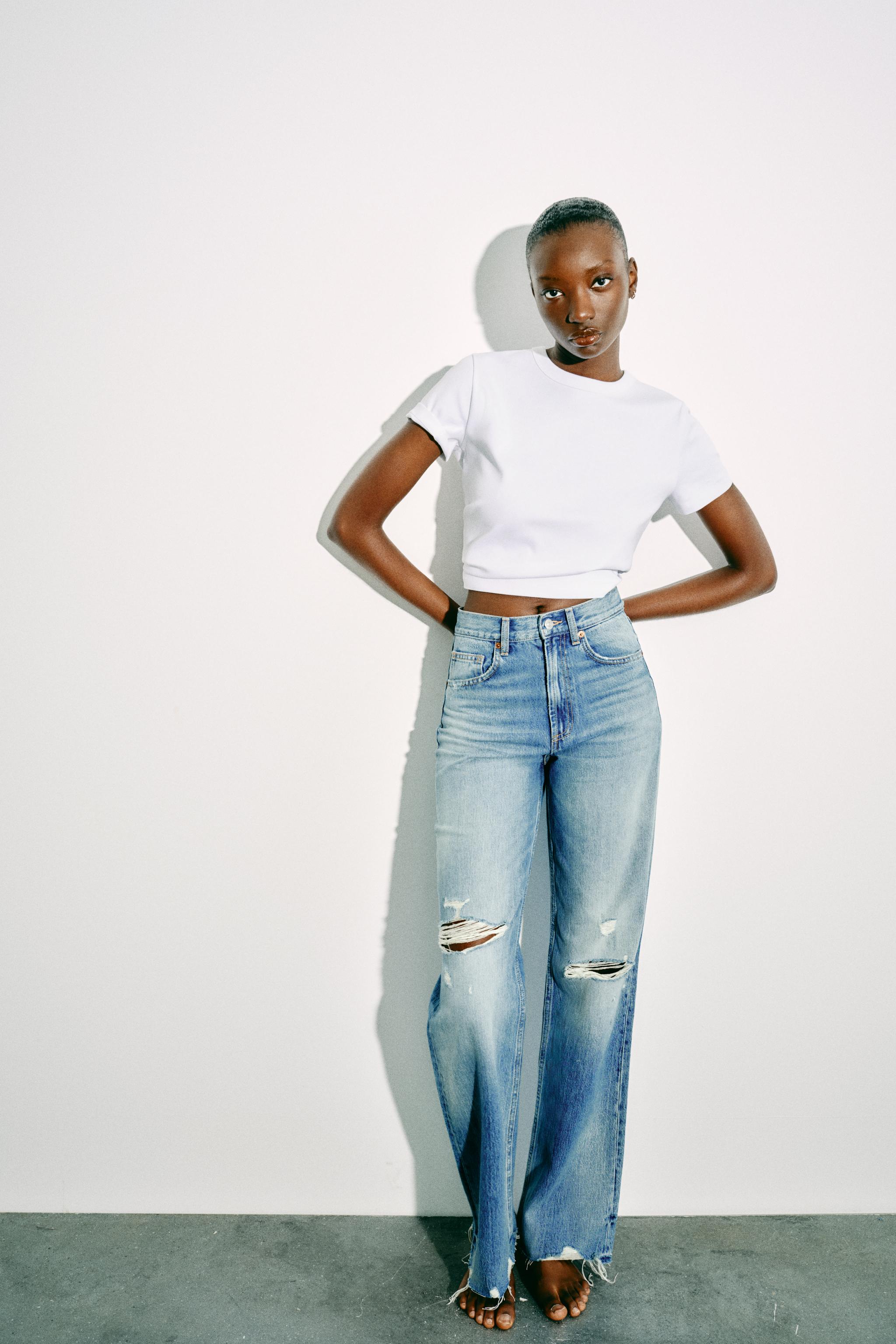 WIDE-LEG HIGH-WAIST RIPPED TRF JEANS
