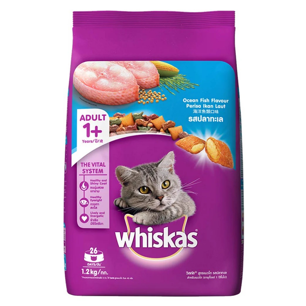 Whiskas Dry Cat Food for Adult Cats (1+ Years), Ocean Fish Flavour (480gm)