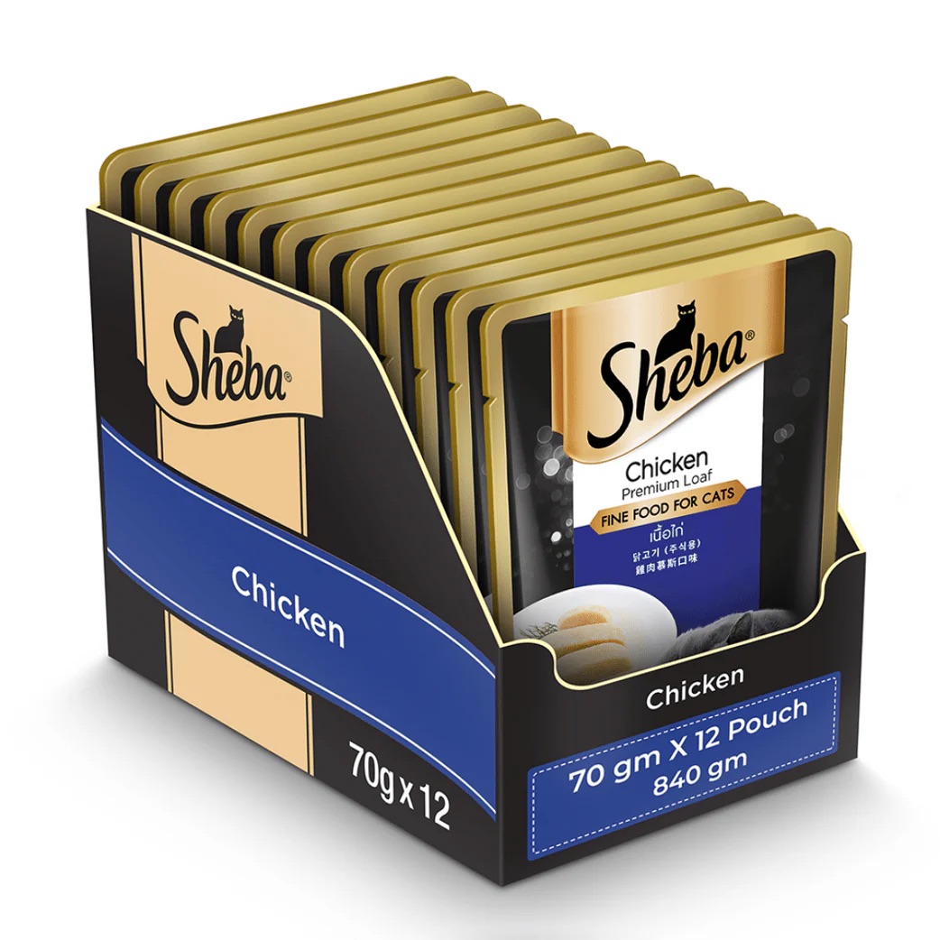 Sheba Premium Wet Cat Food - Chicken Loaf (70g x 12 Pouches)