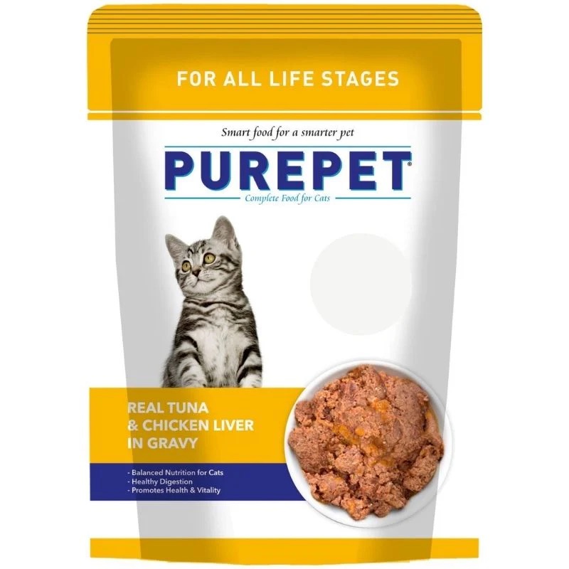 Purepet Wet Cat Food for All Lifestages - Real Tuna and Chicken Liver in Gravy