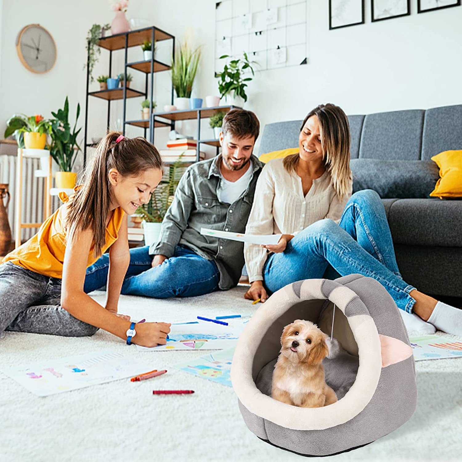 Cat Beds for Indoor Cats,Fluffy Calming Cat Bed with Slip-Resistant Bottom,Plush Round Dog Beds for Small Dogs,20 inch Kitten Bed Washable Dog Bed Camel