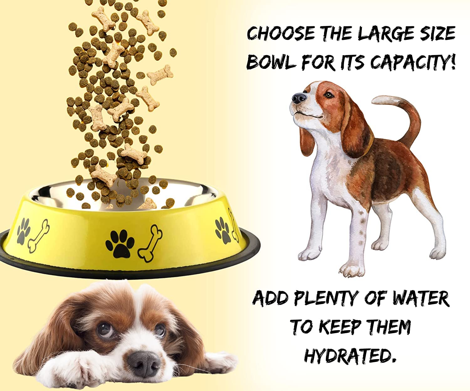  Foodie Puppies Dog Bowl Anti-Skid Stainless Steel Bowl Combo - (Orange & Yellow - 700ml) (Medium) | Paw Bone Printed Bowls for Puppies