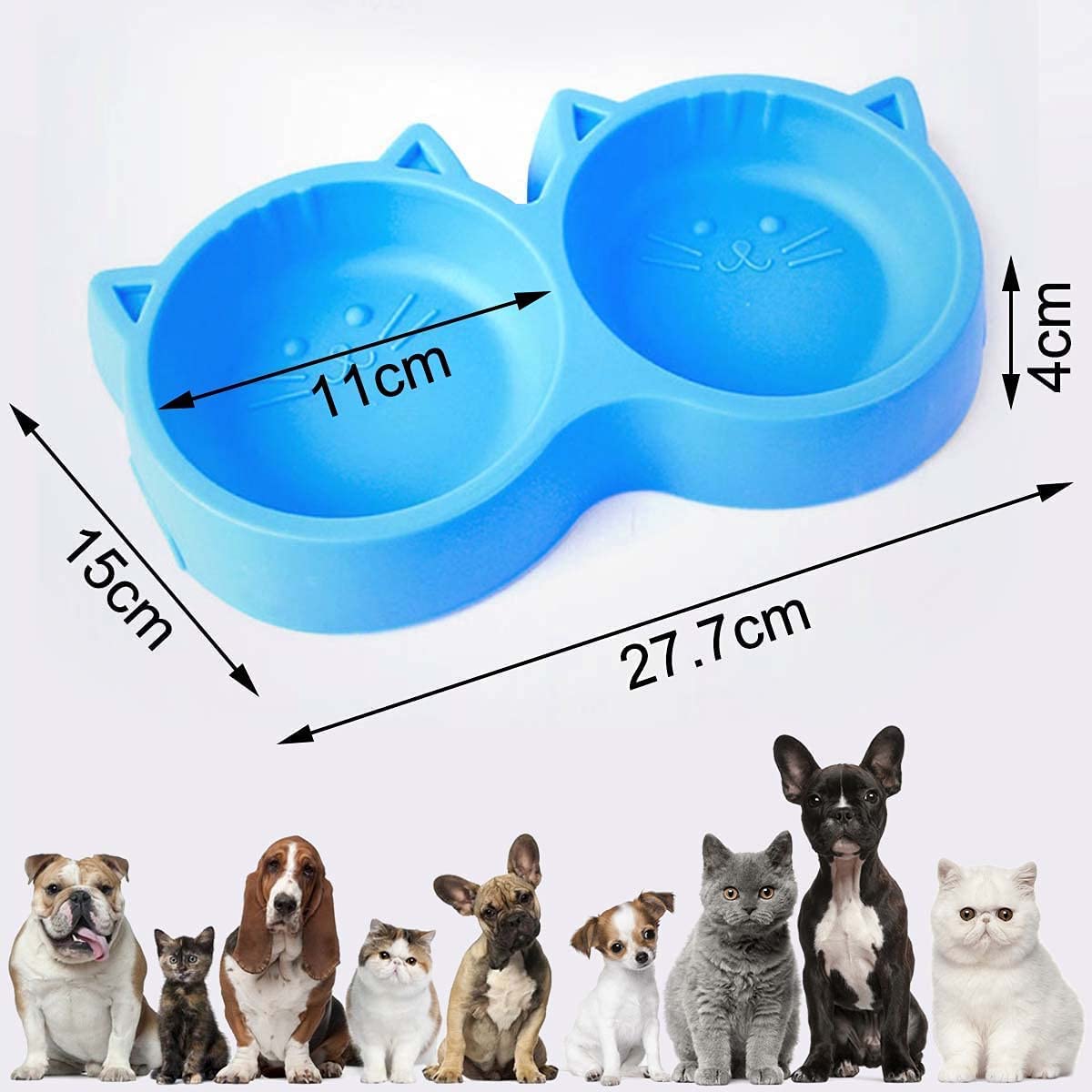 Non-Slip, Non-Toxic Pet Feeding Plastic Cat Face Shaped Double Bowl Food & Water Feeder 2-in-1 Bowl for Cats 