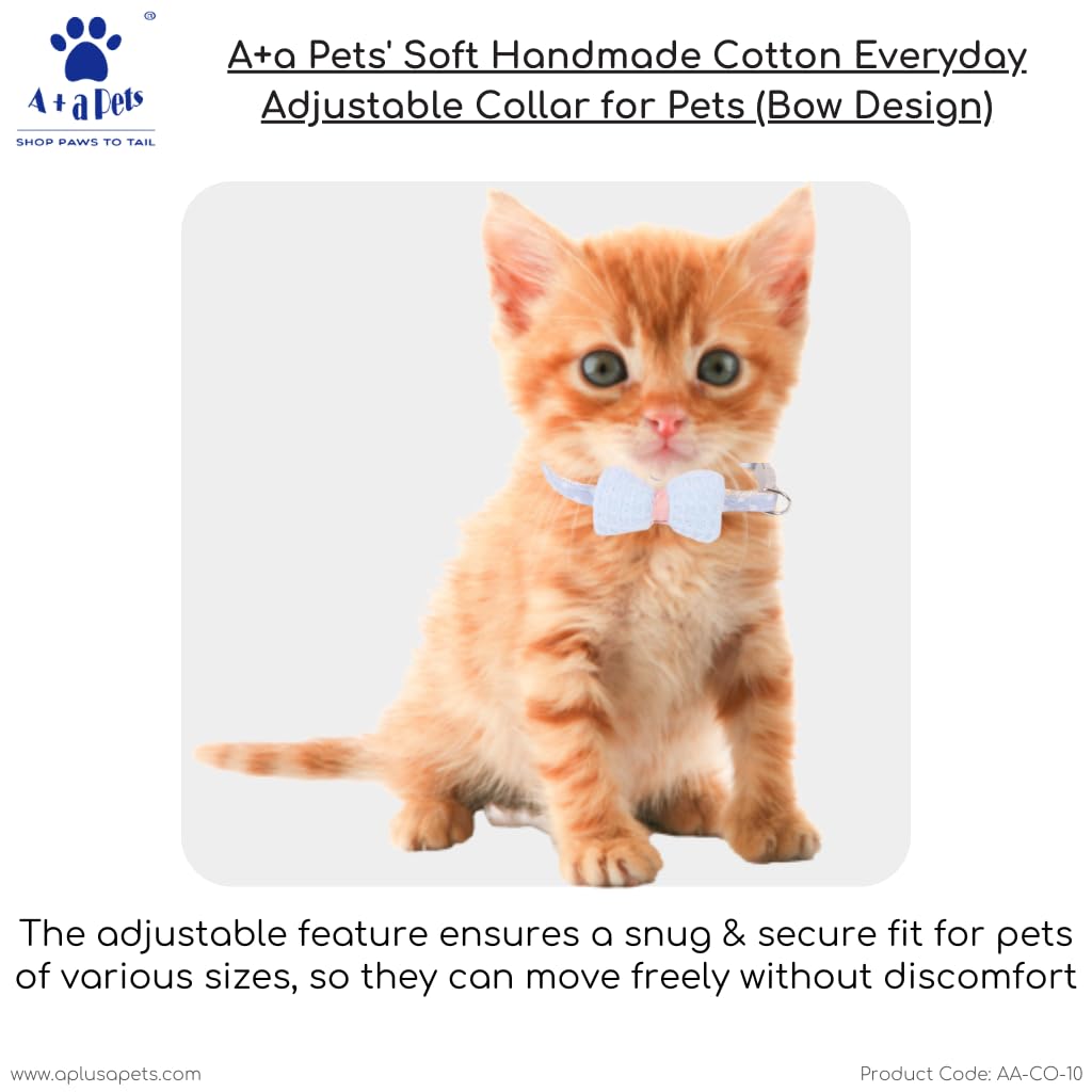  A+a Pets' Soft Handmade Cotton Bow Design Everyday Adjustable Cat Collar with Easy Open Safety Buckle for Cats, Kitten, Puppy and Small Animals (Green)