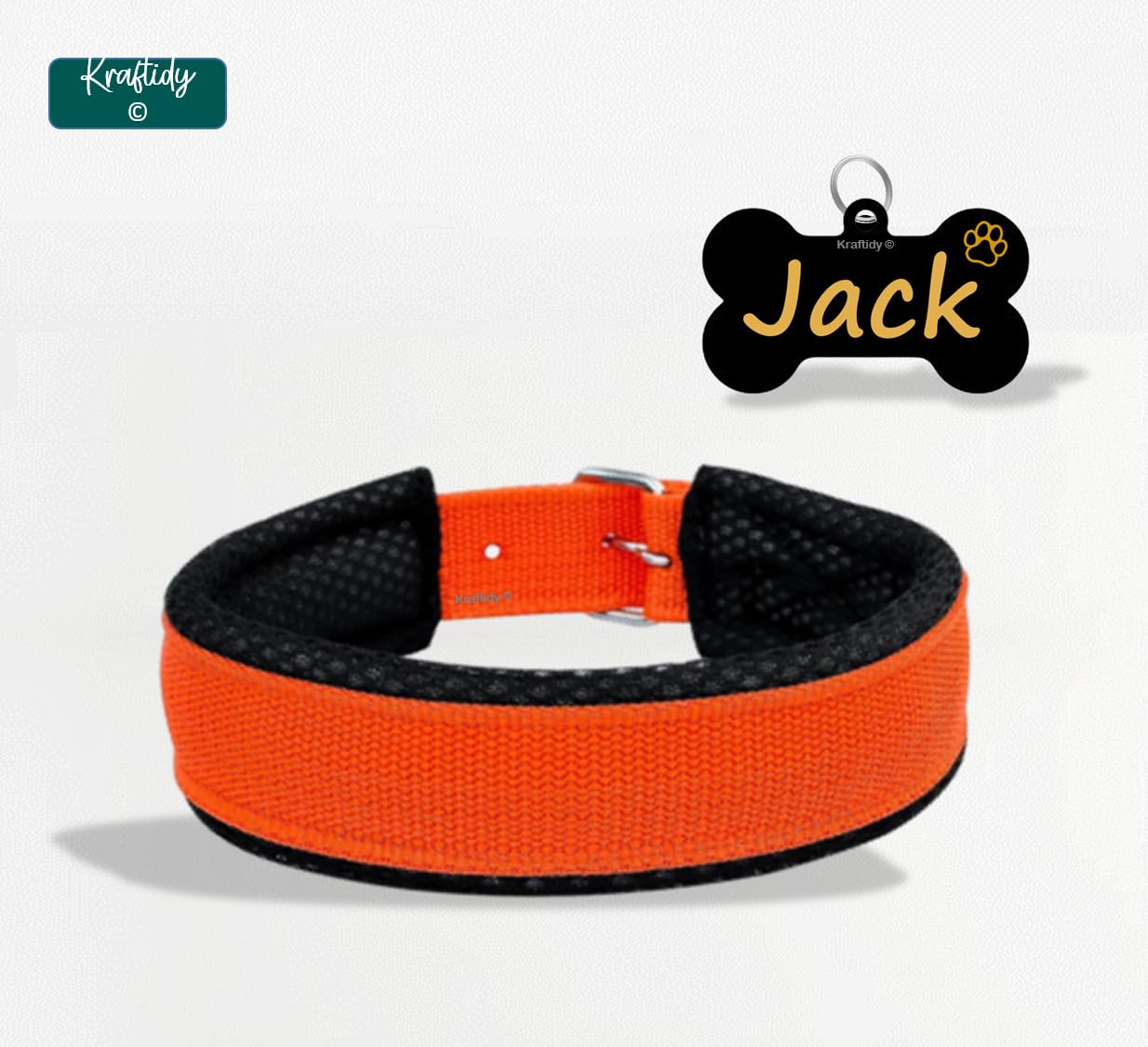 Kraftidy Dog Collar Belt with Name tag id Customized for Small Medium Large Dogs Neck Collar with Personalized Dog Name (Orange) (with Dog Name) (Large Dogs) 15.79 x 8.73 x 7.46 cm