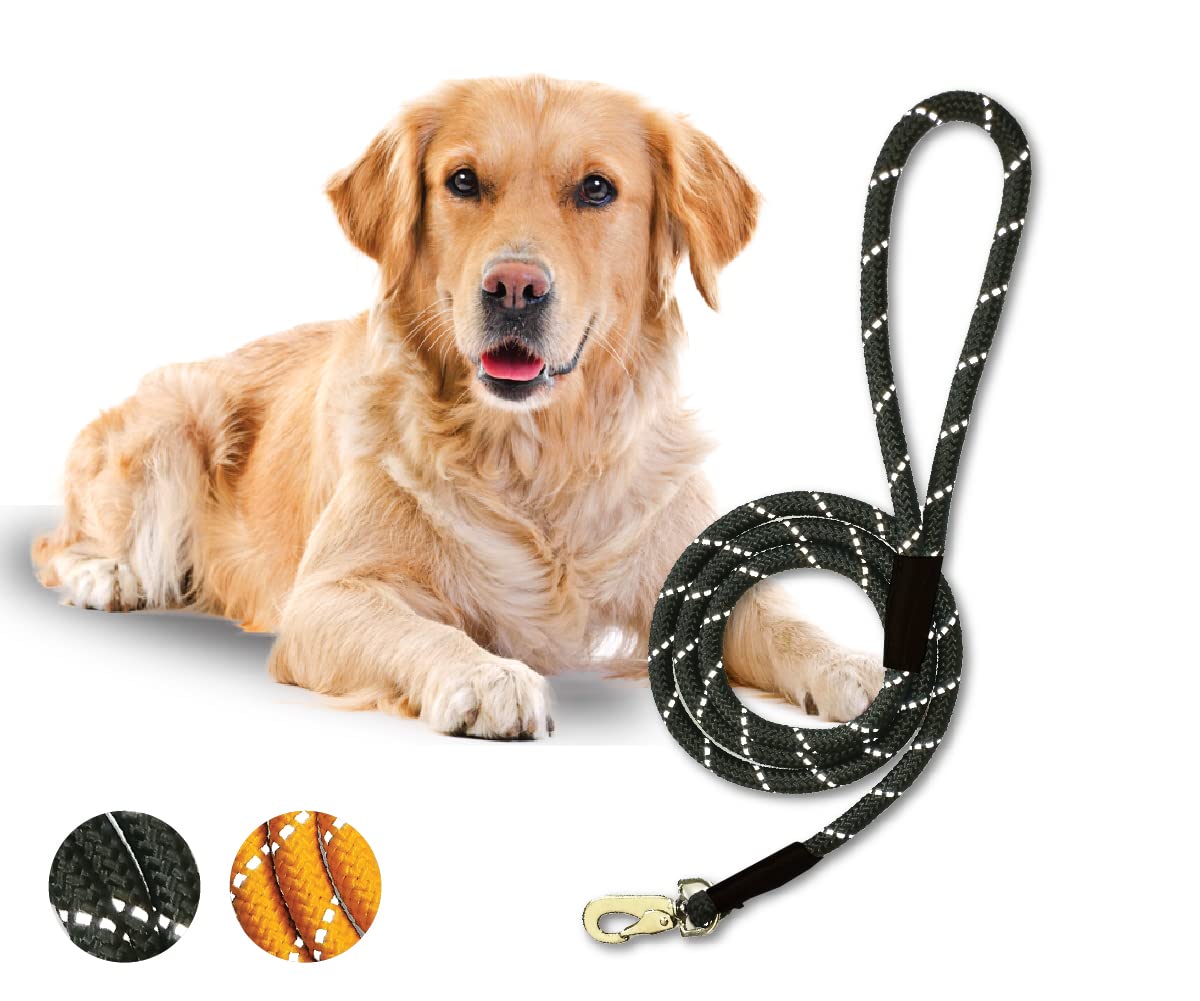 Boltz Dog Reflective Leash 5FT Long, Reflective Rope for Medium & Large Dogs (Black)